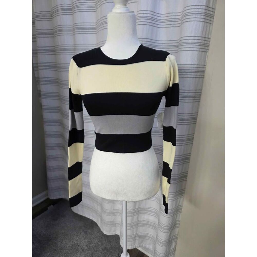 Altar'd State Striped Long Sleeve Crop Top Size Small